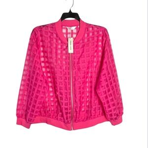 Agnes Orinda Women Plus Size Sheer Full Zip Long Sleeve Baseball Jacket Pink 2X
